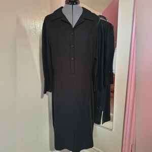 Classic Black Collared Midi Dress